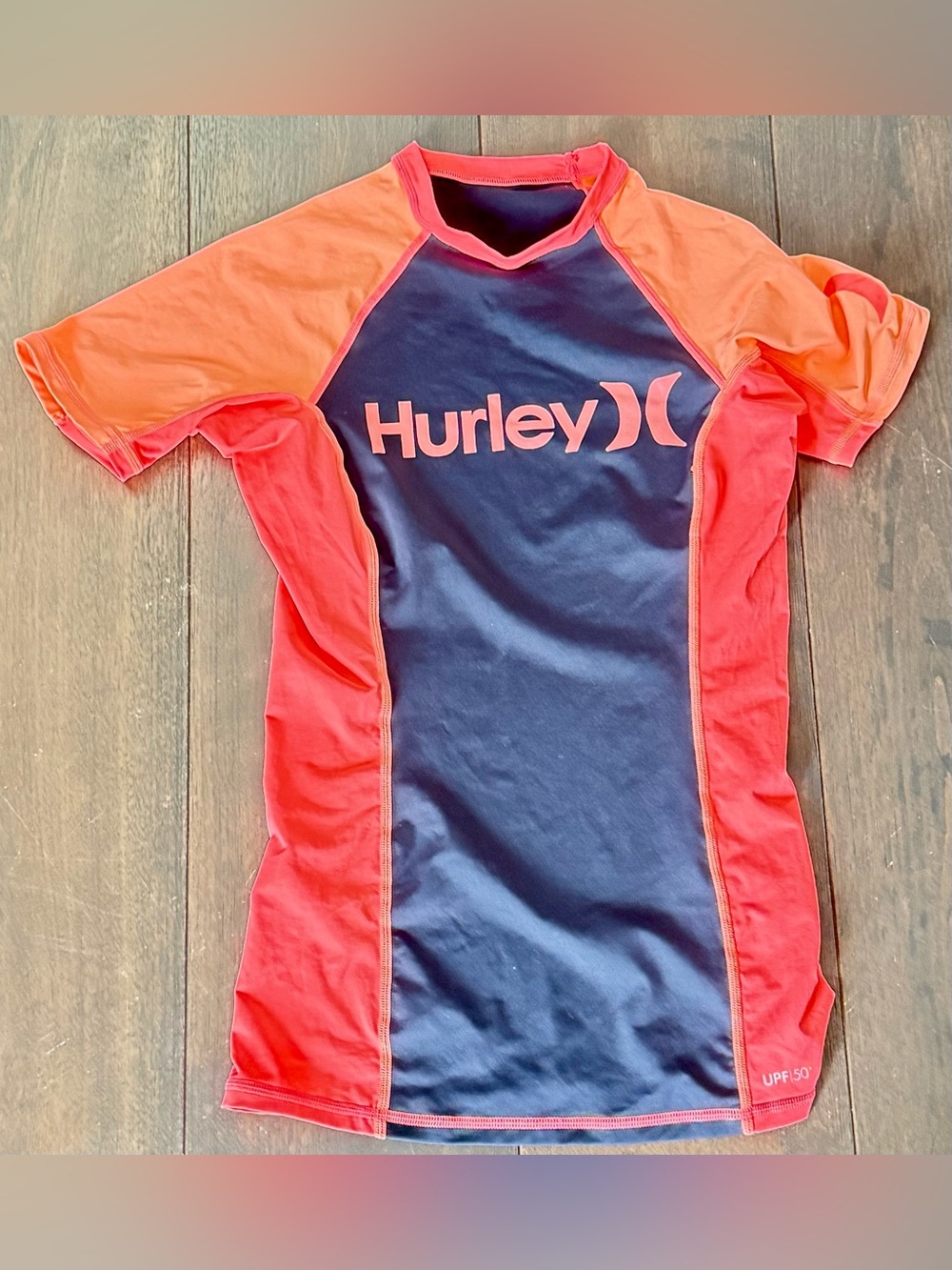 Hurley UPF 50+ Rash Guard Swim Top Black Coral Short Sleeve Women’s Small